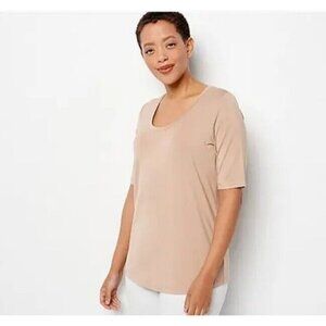 Susan Graver Weekend Essentials Cool Touch U-Neck Top Warm Taupe,Large